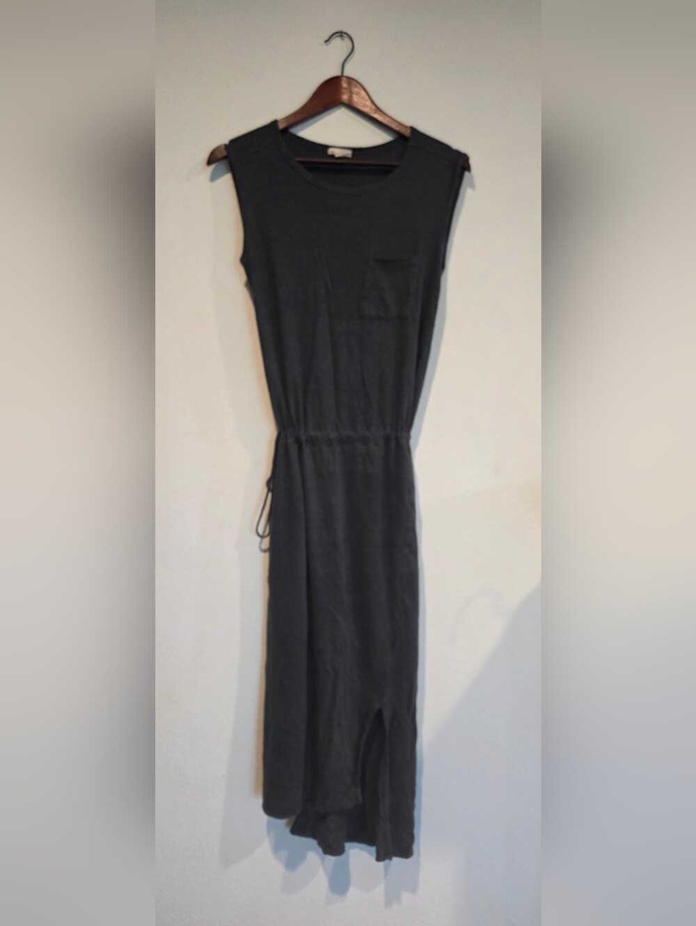 GAP Gray 100% Linen Summer Maxi Dress Sz Medium Sleeveless Drawstring Waist